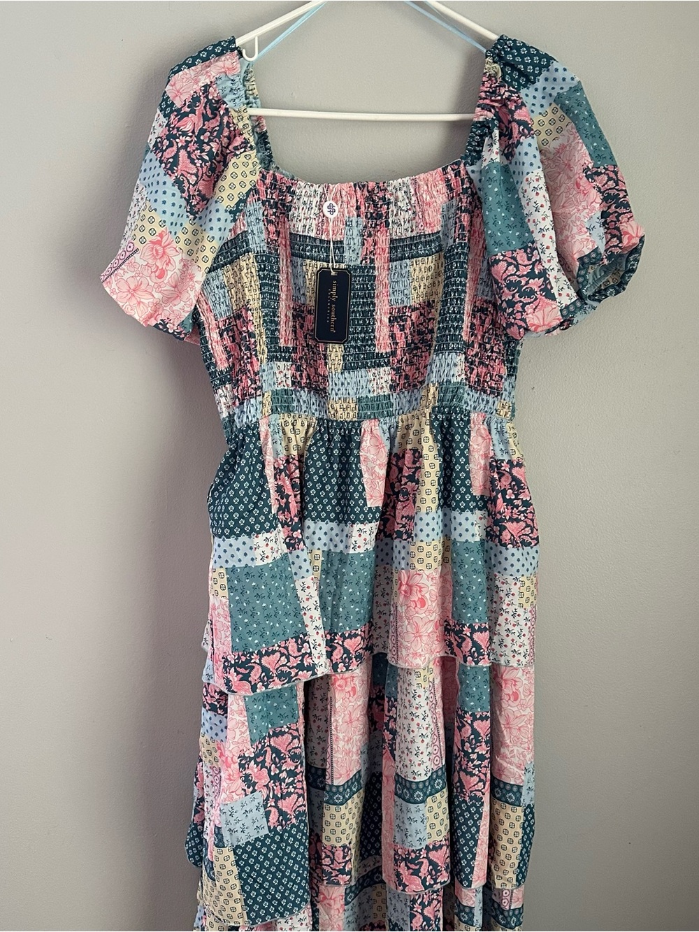 Simply southern tiered smocked patchwork midi / maxi dress xxl women’s nwt - Picture 3 of 11